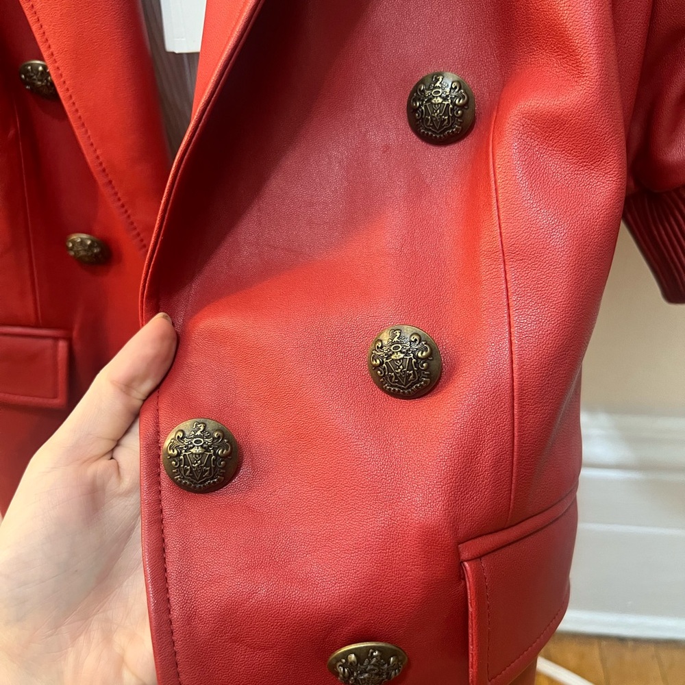 NWT Veronica Beard Red Double-Breasted Leather Blazer - Picture 6 of 11